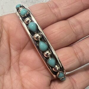 Sterling silver cuff bracelet teardrop shaped turquoise stones